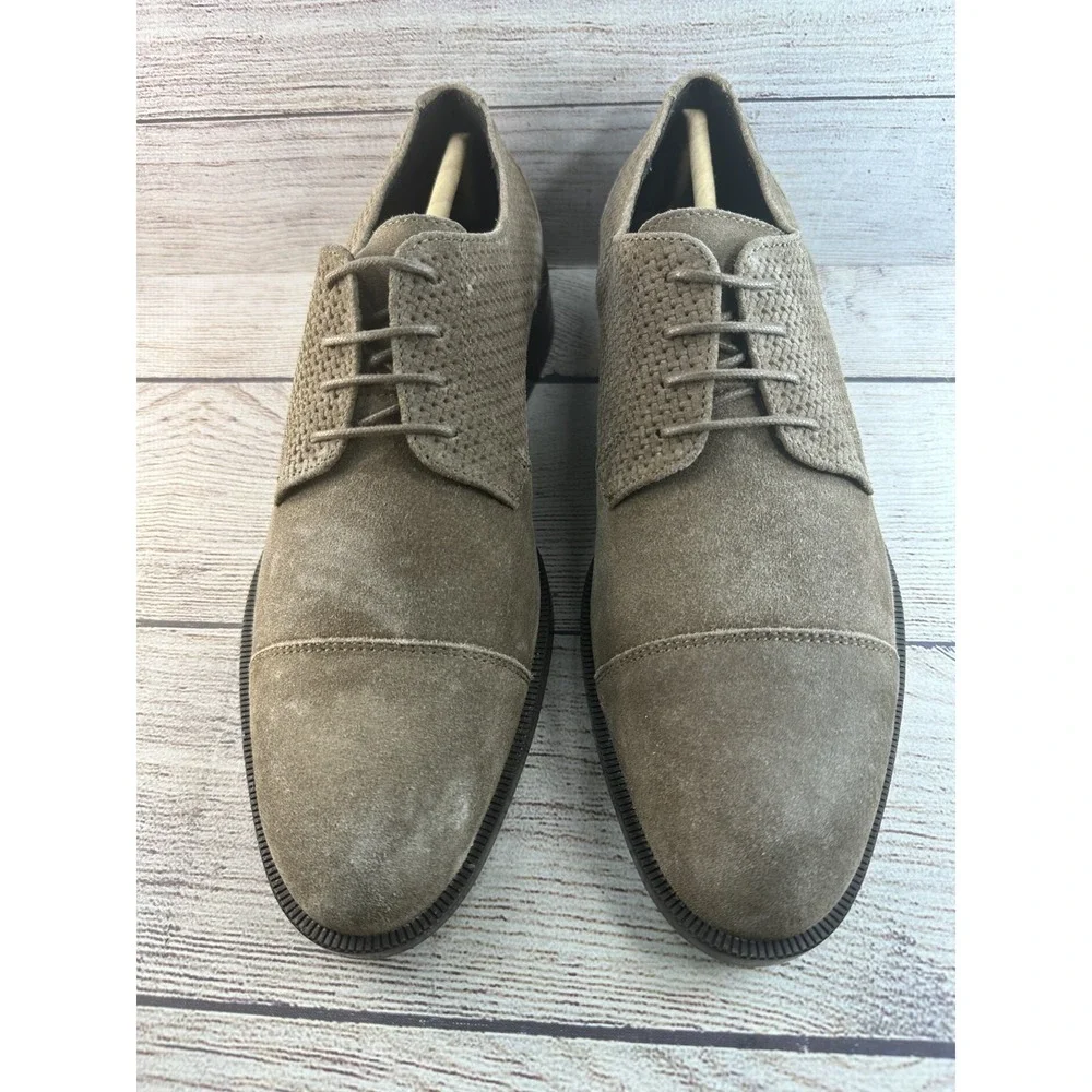 HUGO BOSS Men's Taupe Tayil Suede Leather Derby Oxford Dress Shoes US 7.5